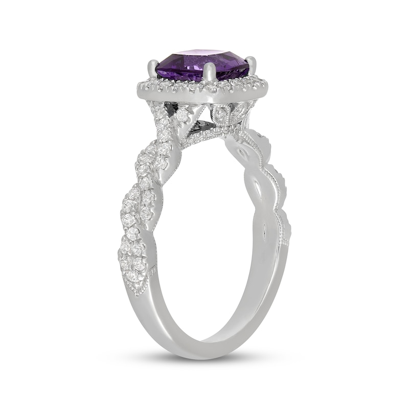 Main Image 2 of Neil Lane Cushion-Cut Amethyst & Diamond Halo Engagement Ring 1/2 ct tw 14K White Gold