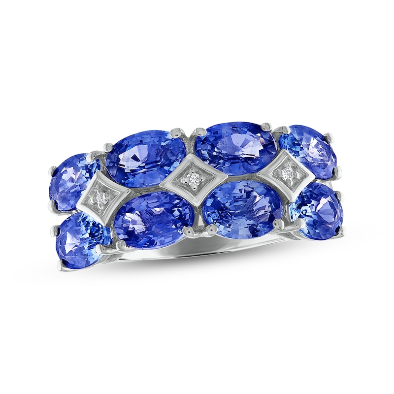 Main Image 1 of Oval-Cut Natural Blue Sapphire & Diamond Accent Ring 18K White Gold