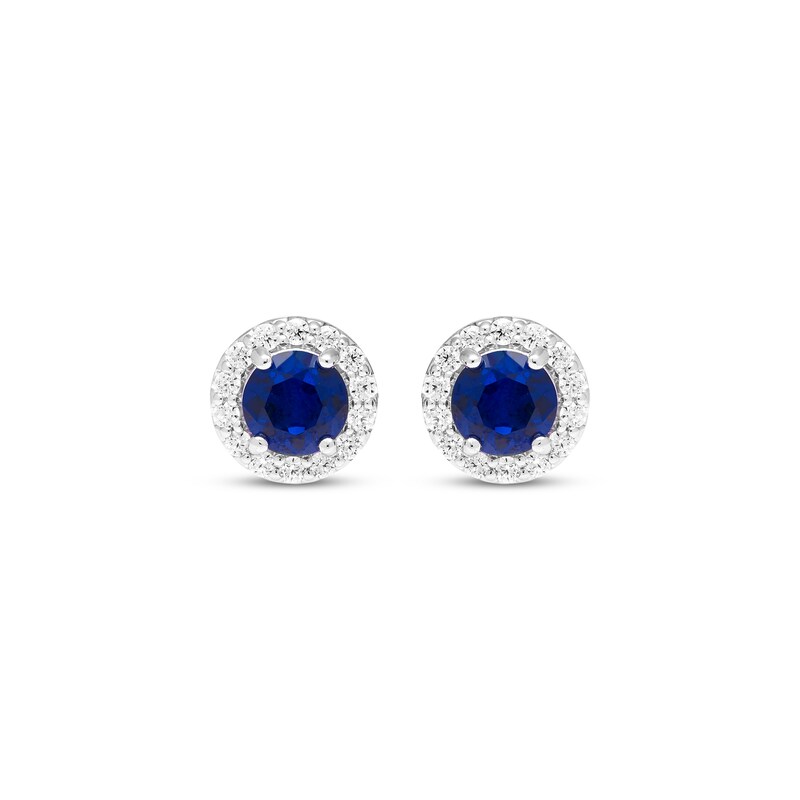 Main Image 2 of Blue & White Lab-Created Sapphire Halo Stud Earrings Sterling Silver