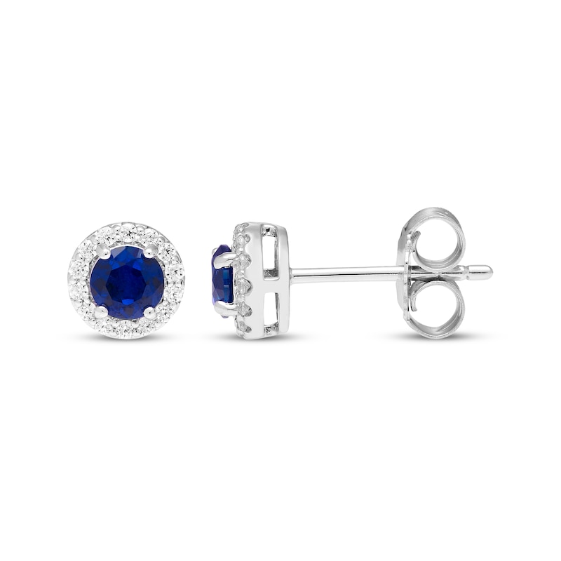 Main Image 3 of Blue & White Lab-Created Sapphire Halo Stud Earrings Sterling Silver