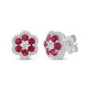 Thumbnail Image 1 of Lab-Created Ruby & White Lab-Created Sapphire Flower Earrings Sterling Silver
