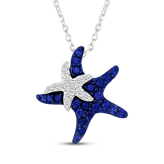 Blue & White Lab-Created Sapphire Starfish Necklace Sterling Silver 18"