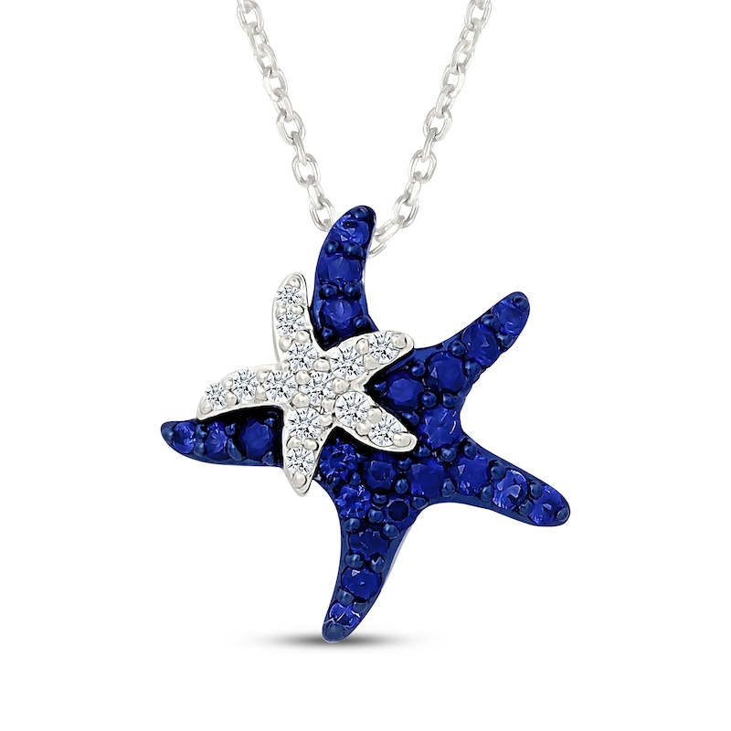 Main Image 1 of Blue & White Lab-Created Sapphire Starfish Necklace Sterling Silver 18"