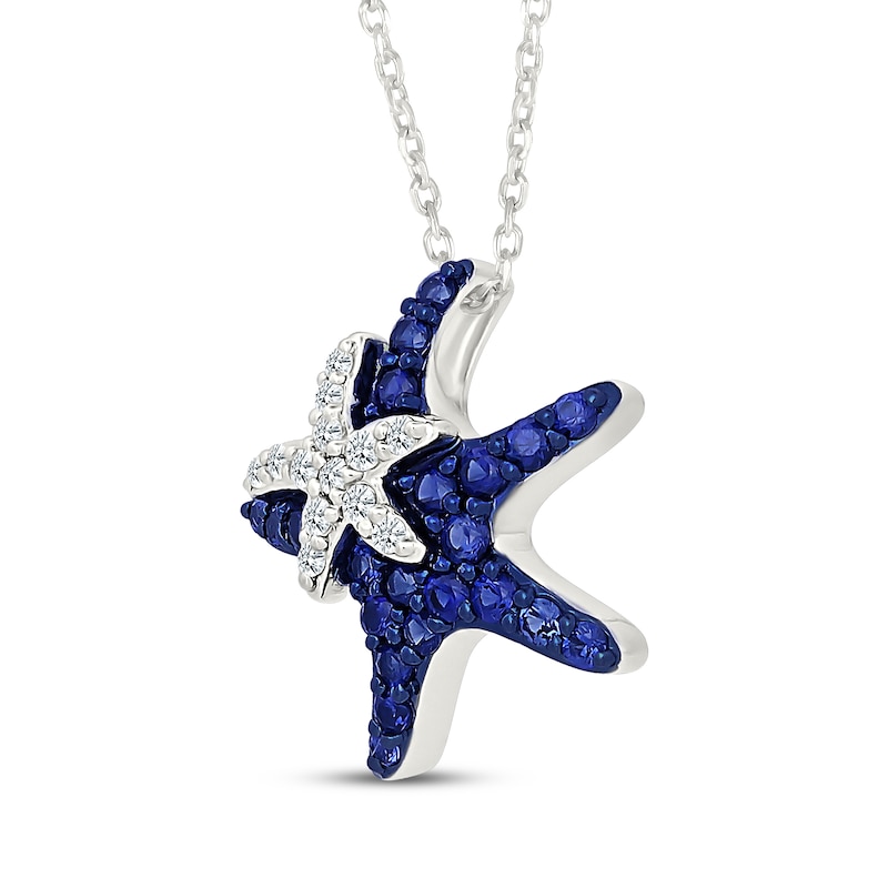 Main Image 2 of Blue & White Lab-Created Sapphire Starfish Necklace Sterling Silver 18"