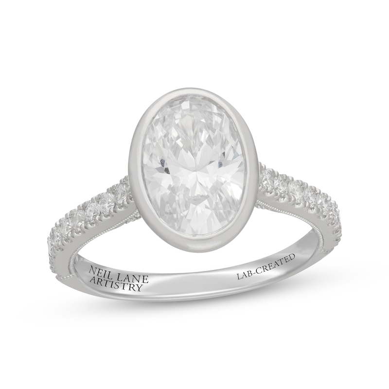 Main Image 1 of Neil Lane Artistry Oval-Cut Lab-Grown Diamond Bezel-Set Engagement Ring 2-1/2 ct tw 14K White Gold