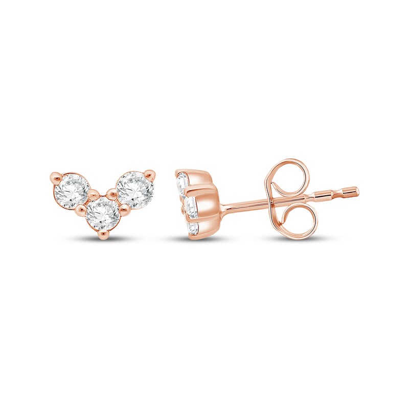 Main Image 1 of KAY Lab-Grown Diamonds Three-Stone Stud Earrings 1/4 ct tw 14K Rose Gold