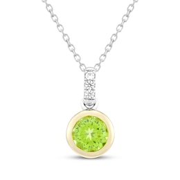 Peridot & White Lab-Created Sapphire Necklace Sterling Silver & 10K Yellow Gold 18"