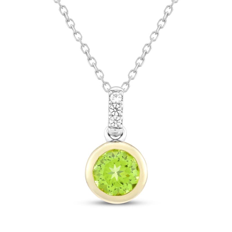 Main Image 1 of Peridot & White Lab-Created Sapphire Necklace Sterling Silver & 10K Yellow Gold 18"