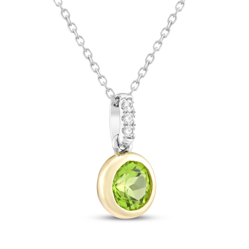 Main Image 2 of Peridot & White Lab-Created Sapphire Necklace Sterling Silver & 10K Yellow Gold 18"