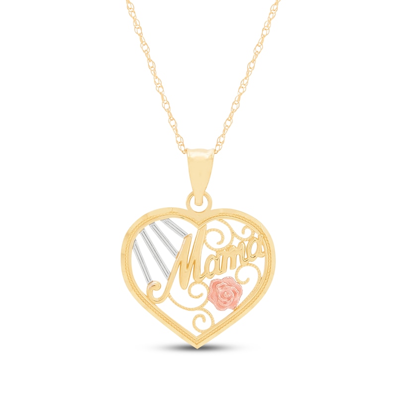 Main Image 1 of "Mama" Heart Necklace 14K Two-Tone Gold 18"