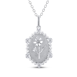 Cosmo Birth Flower Diamond Necklace 1/10 ct tw Sterling Silver 18"