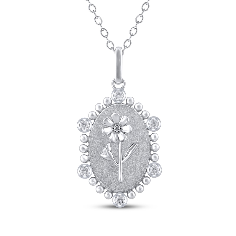 Main Image 1 of Cosmo Birth Flower Diamond Necklace 1/10 ct tw Sterling Silver 18"