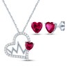 Thumbnail Image 1 of Heart-Shaped Lab-Created Ruby & White Lab-Created Sapphire Heartbeat Gift Set Sterling Silver
