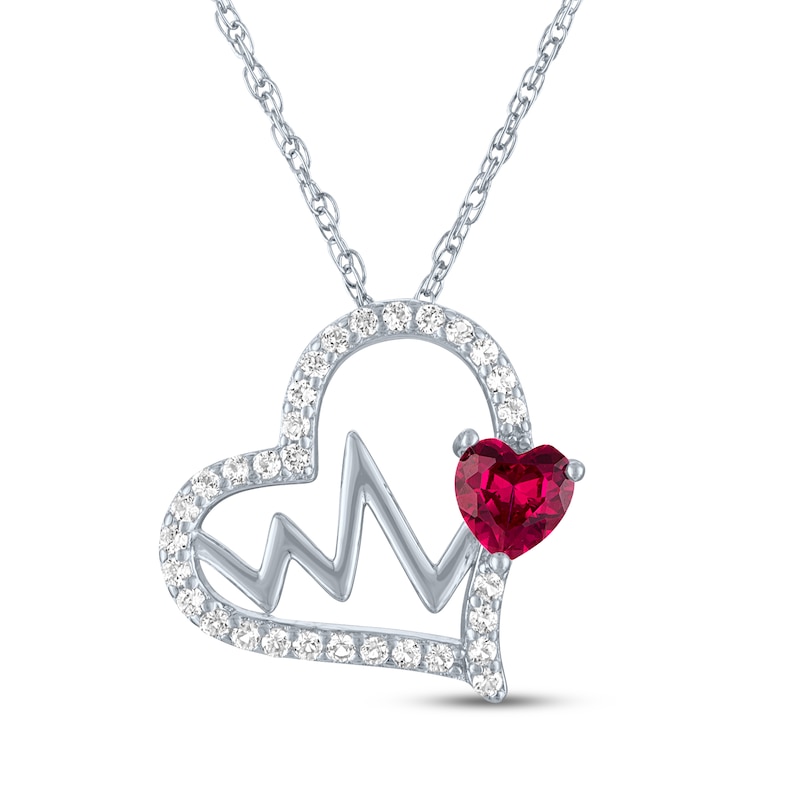 Main Image 2 of Heart-Shaped Lab-Created Ruby & White Lab-Created Sapphire Heartbeat Gift Set Sterling Silver