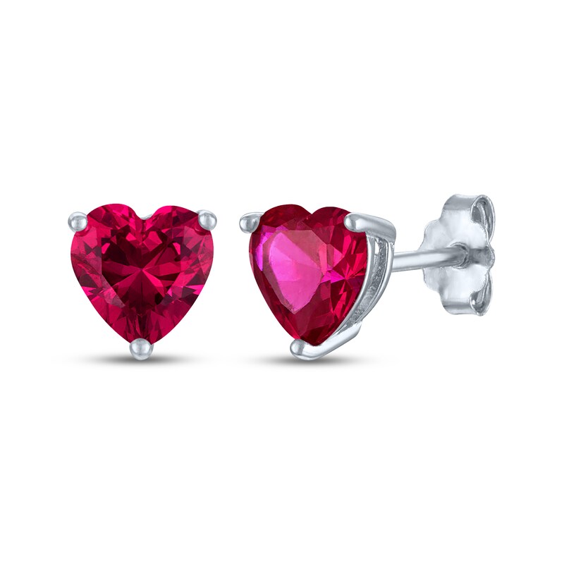Main Image 3 of Heart-Shaped Lab-Created Ruby & White Lab-Created Sapphire Heartbeat Gift Set Sterling Silver