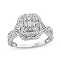Adore Baguette & Round-Cut Multi-Diamond Engagement Ring 1 ct tw 10K White Gold