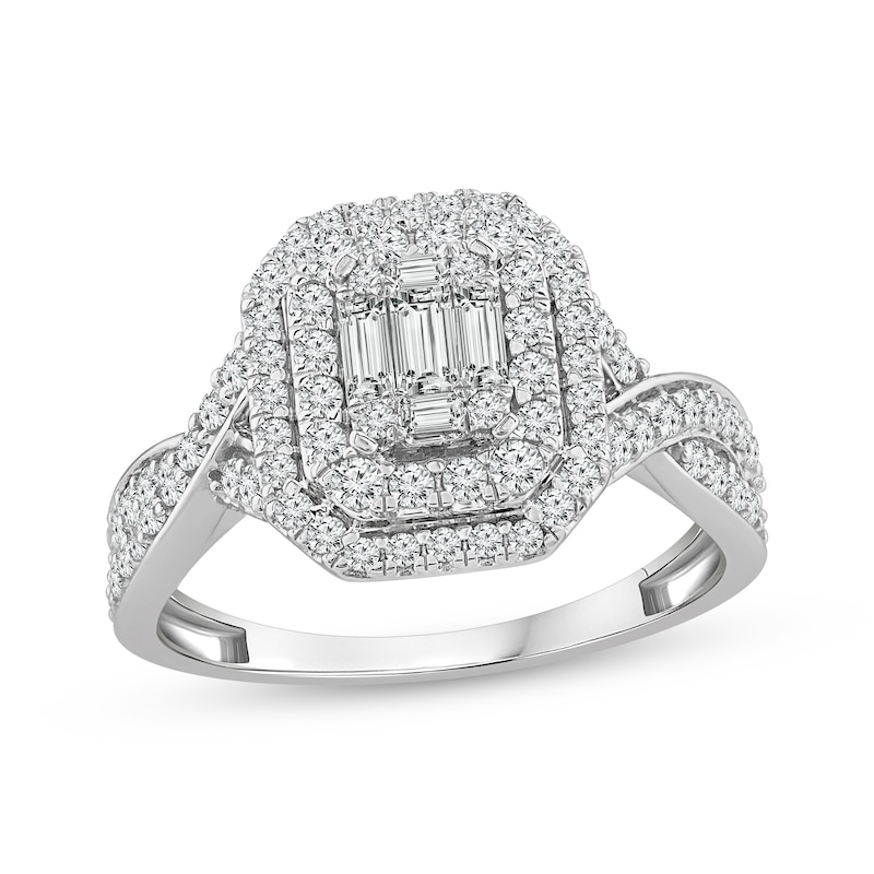 Main Image 1 of Adore Baguette & Round-Cut Multi-Diamond Engagement Ring 1 ct tw 10K White Gold