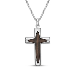 Men's Wood Cross Necklace Stainless Steel 24"
