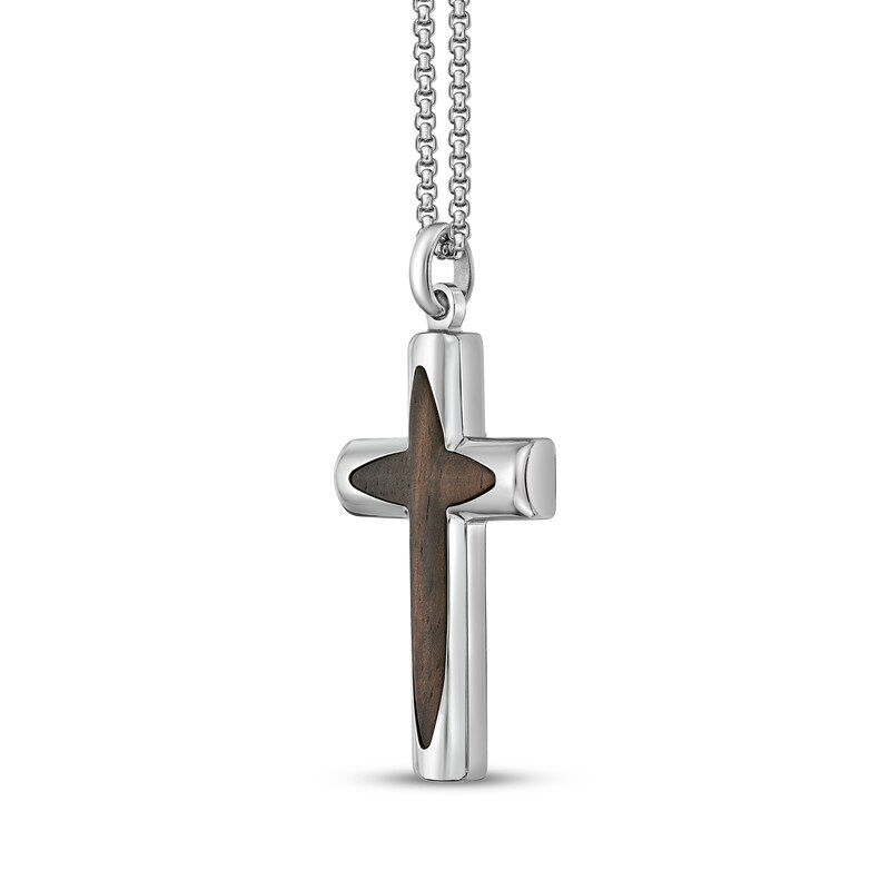 Main Image 2 of Men's Wood Cross Necklace Stainless Steel 24"
