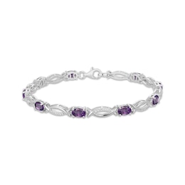Oval-Cut Amethyst & White Lab-Created Sapphire Link Bracelet Sterling Silver 7.25"