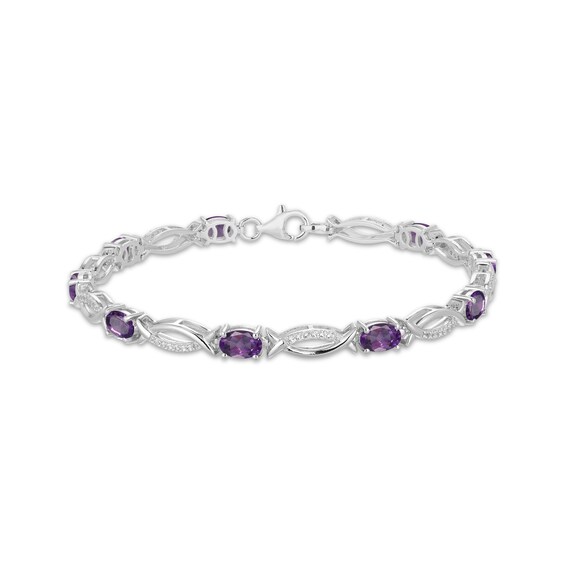 Oval-Cut Amethyst & White Lab-Created Sapphire Link Bracelet Sterling Silver 7.25"