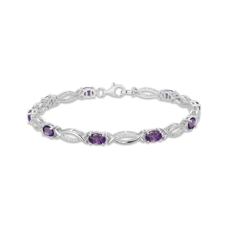 Main Image 1 of Oval-Cut Amethyst & White Lab-Created Sapphire Link Bracelet Sterling Silver 7.25"
