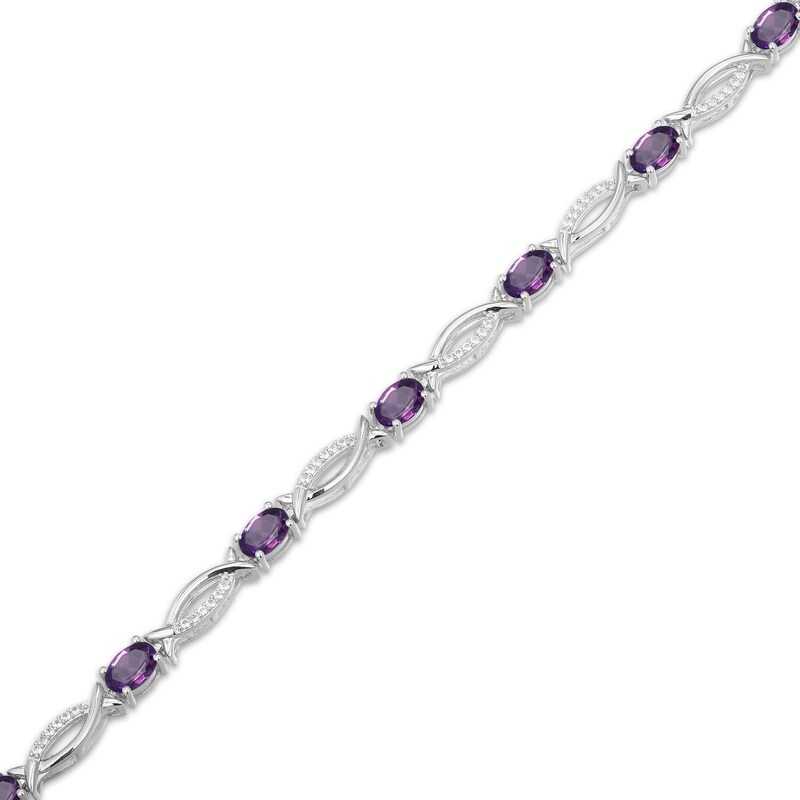 Main Image 2 of Oval-Cut Amethyst & White Lab-Created Sapphire Link Bracelet Sterling Silver 7.25"
