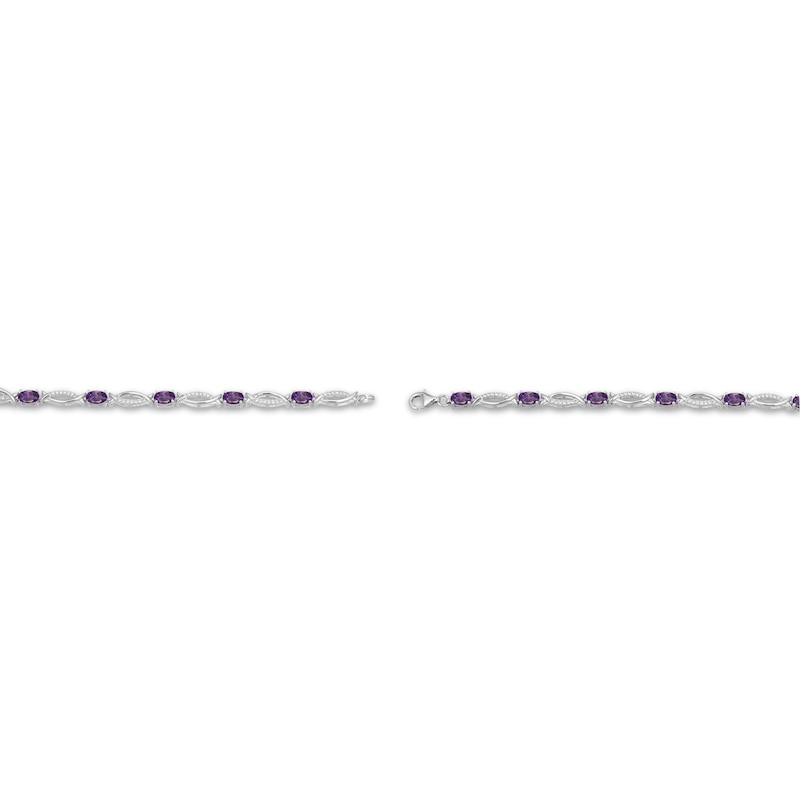 Main Image 3 of Oval-Cut Amethyst & White Lab-Created Sapphire Link Bracelet Sterling Silver 7.25"