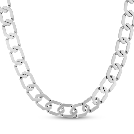 Men's Hexagon Link Necklace Solid Stainless Steel 20.25"