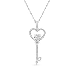 White Lab-Created Sapphire Heart-Shaped Key Necklace Sterling Silver 18"