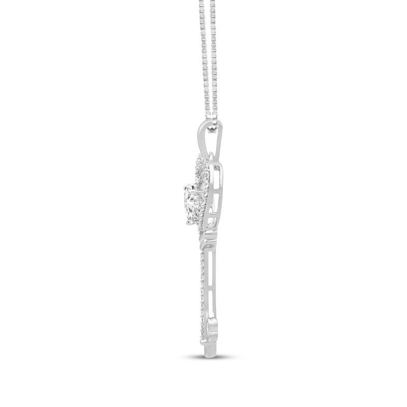 Main Image 2 of White Lab-Created Sapphire Heart-Shaped Key Necklace Sterling Silver 18"