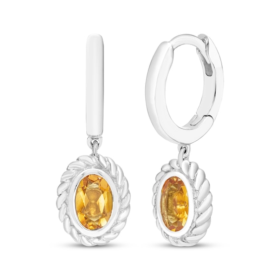 Oval-Cut Citrine Solitaire Twist Frame Dangle Hoop Earrings Sterling Silver