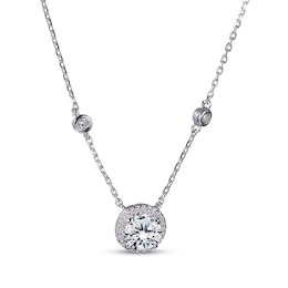 White Lab-Created Sapphire Halo & Bezel Station Necklace Sterling Silver 18"