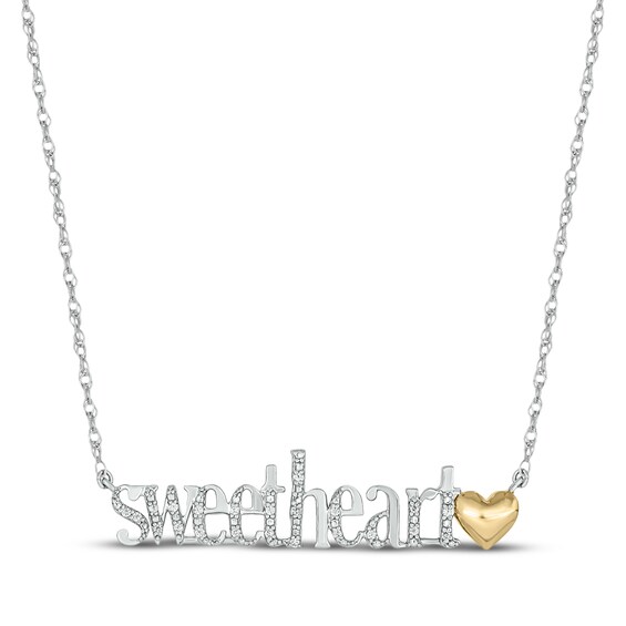 Diamond "Sweetheart" Necklace 1/20 ct tw Sterling Silver with 24K Yellow Gold Vermeil 18"