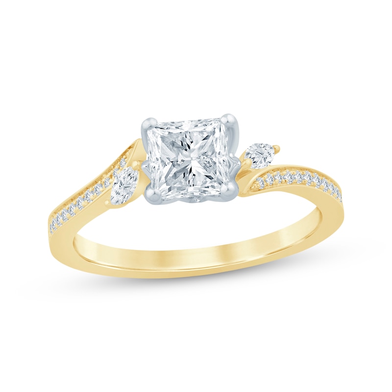 Main Image 1 of Princess-Cut Lab-Grown Diamond Engagement Ring 3/4 ct tw 14K Two-Tone Gold