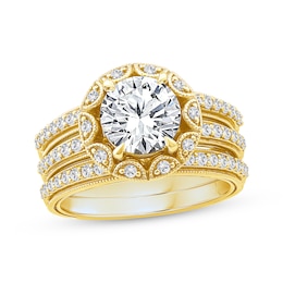 Adore Round-Cut Lab-Grown Diamond Vintage-Inspired Bridal Set 2-3/4 ct tw 14K Yellow Gold