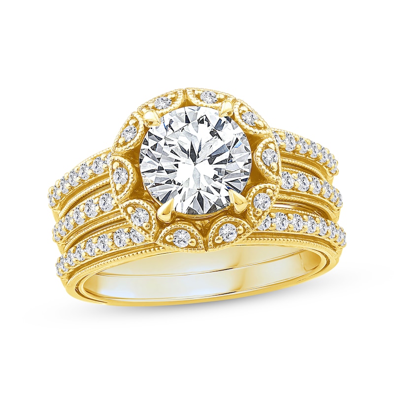 Main Image 1 of Adore Round-Cut Lab-Grown Diamond Vintage-Inspired Bridal Set 2-3/4 ct tw 14K Yellow Gold