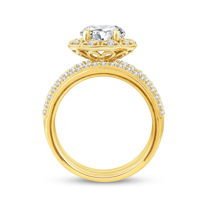 Main Image 3 of Adore Round-Cut Lab-Grown Diamond Vintage-Inspired Bridal Set 2-3/4 ct tw 14K Yellow Gold