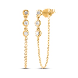 Bezel-Set Diamond Front-Back Chain Dangle Earrings 1/10 ct tw 14K Yellow Gold