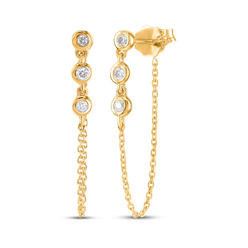Main Image 1 of Bezel-Set Diamond Front-Back Chain Dangle Earrings 1/10 ct tw 14K Yellow Gold