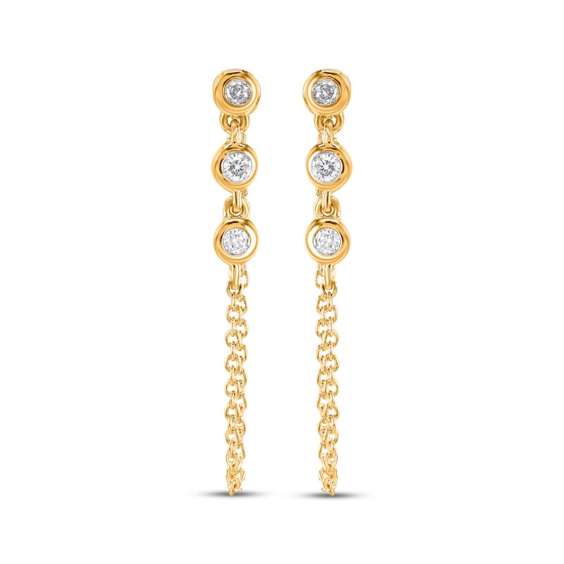 Main Image 2 of Bezel-Set Diamond Front-Back Chain Dangle Earrings 1/10 ct tw 14K Yellow Gold