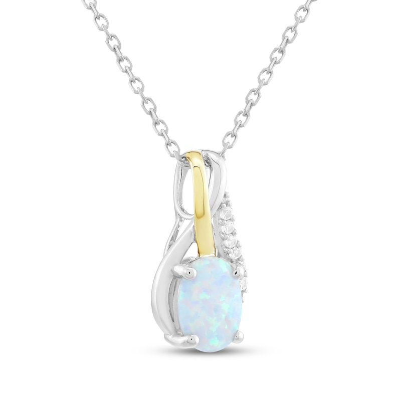 Main Image 2 of Oval-Cut Lab-Created Opal & White Lab-Created Sapphire Necklace Sterling Silver & 10K Yellow Gold 18"