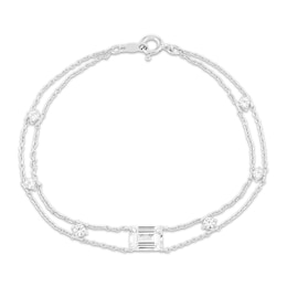 Emerald-Cut White Lab-Created Sapphire Double-Strand Bracelet Sterling Silver 7.25"