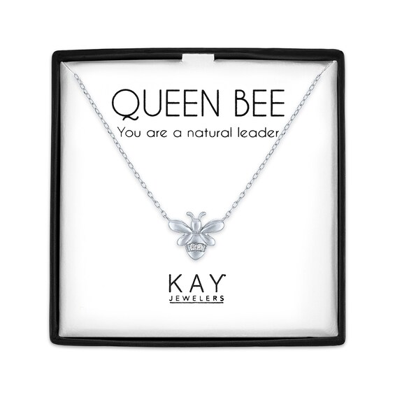 Diamond Accent Bee Necklace Sterling Silver 18"