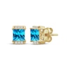 Thumbnail Image 1 of Square Emerald-Cut Swiss Blue Topaz & White Lab-Created Sapphire Stud Earrings 24K Yellow Gold Vermeil Sterling Silver