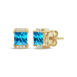 Square Emerald-Cut Swiss Blue Topaz & White Lab-Created Sapphire Stud Earrings 24K Yellow Gold Vermeil Sterling Silver