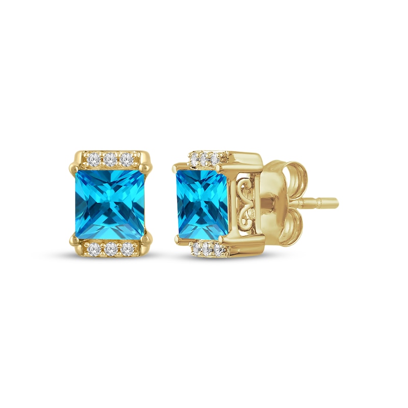 Main Image 1 of Square Emerald-Cut Swiss Blue Topaz & White Lab-Created Sapphire Stud Earrings 24K Yellow Gold Vermeil Sterling Silver