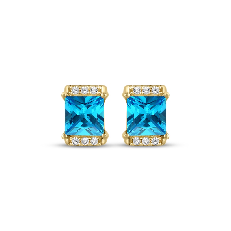 Main Image 2 of Square Emerald-Cut Swiss Blue Topaz & White Lab-Created Sapphire Stud Earrings 24K Yellow Gold Vermeil Sterling Silver