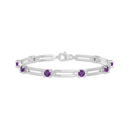 Amethyst Station Chain Link Bracelet Sterling Silver 7.25"