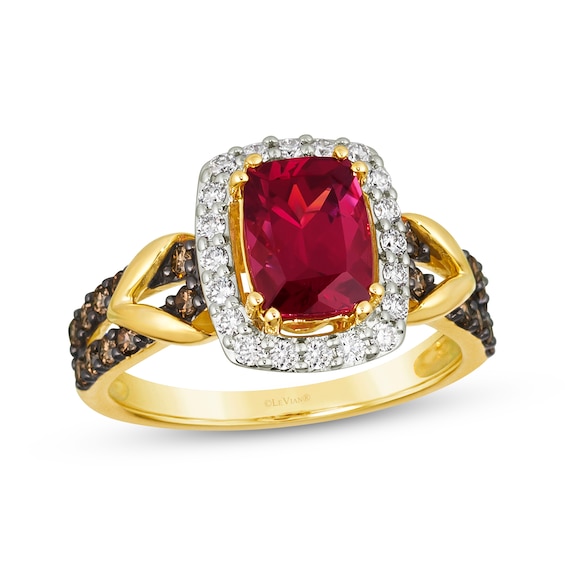 Le Vian Cushion-Cut Rhodolite Garnet Ring 1/2 ct tw Diamonds 14K Honey Gold